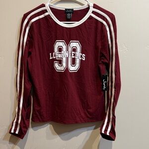 Maroon Long Sleeve Top with White Stripes